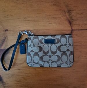 Coach Teal And Signature Jaquard Wristlet